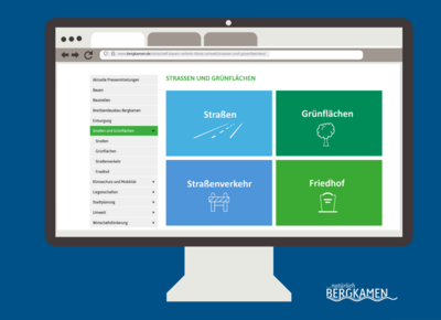 Bildschirm mit der Homepage vom Straßen und Grünflächenamt