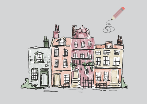 Ein gezeichnetes Haus mit der Urban Sketchers Zeichenmethode