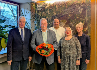 Verabschiedung Andreas Kray zusammen mit Thomas Heinzel, Thomas Hartl, Frau Neumann und Andrea Kollmann