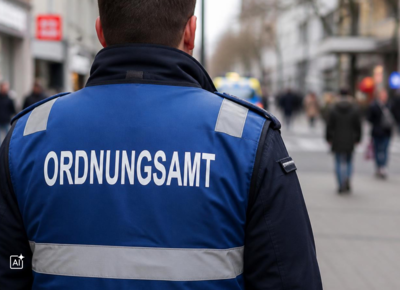 Arbeiter des Ordnungsamt in der Rückansicht mit Ordnungsamt Weste