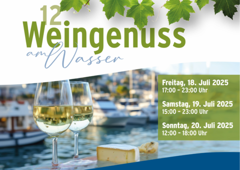Plakat Veranstaltung "Weingenuss am Wasser" an der Marina Rünthe