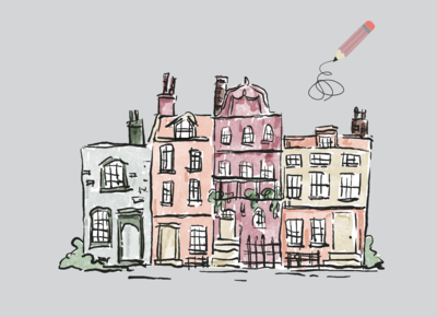 Ein gezeichnetes Haus mit der Urban Sketchers Zeichenmethode