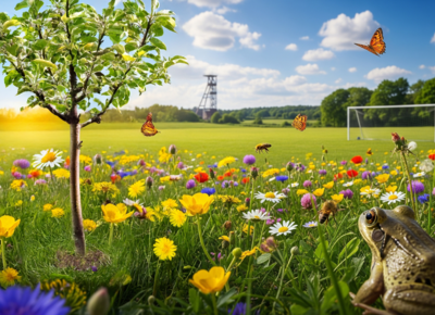 Blumenwiese mit Baum und Frosch