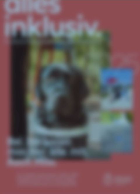 Unscharfe Ansicht eines Magazins mit rotem Hintergrund und verschwommenen Text- und Bildelementen