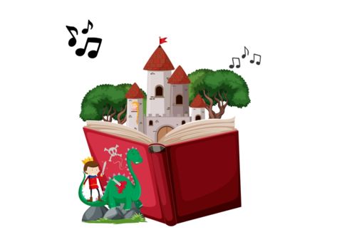 Ein Märchenschloss mit Noten in der Luft