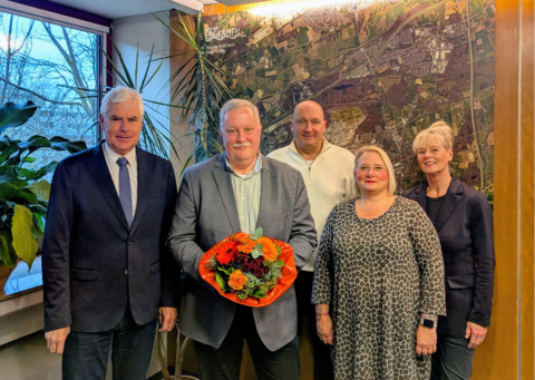 Verabschiedung Andreas Kray zusammen mit Thomas Heinzel, Thomas Hartl, Frau Neumann und Andrea Kollmann